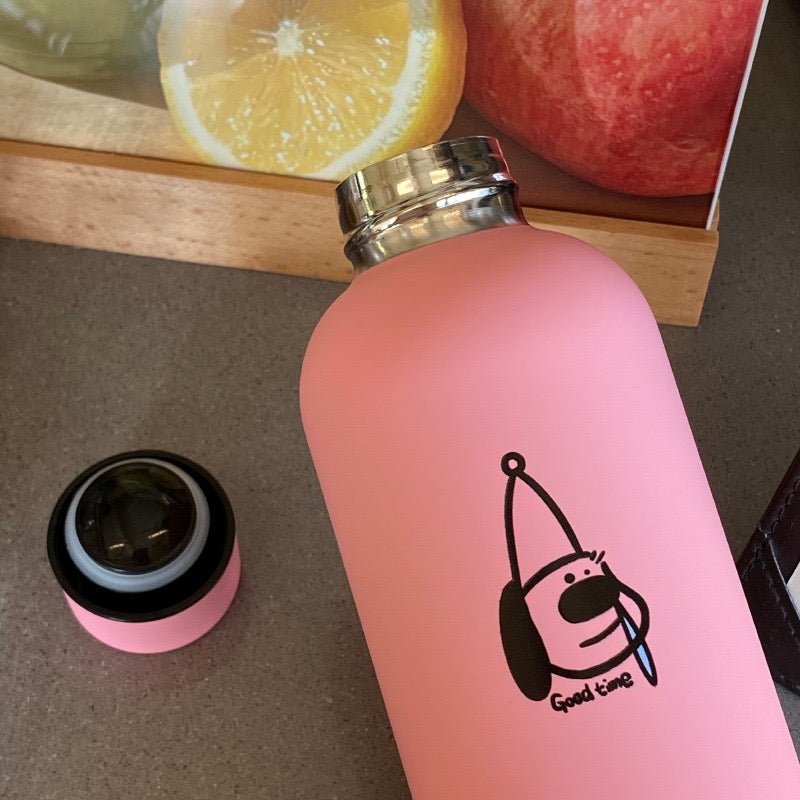 Black&Pink Puppy Stainless Steel Vacuum Insulated Bottle | Perfect for Couples