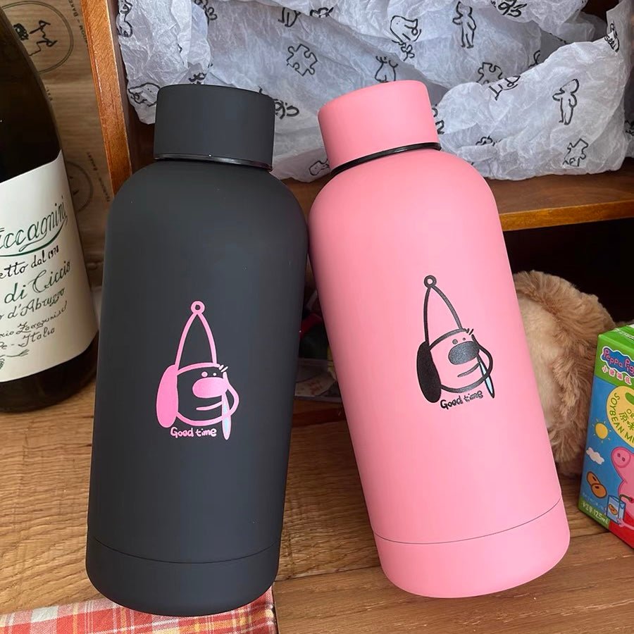 Black&Pink Puppy Stainless Steel Vacuum Insulated Bottle | Perfect for Couples