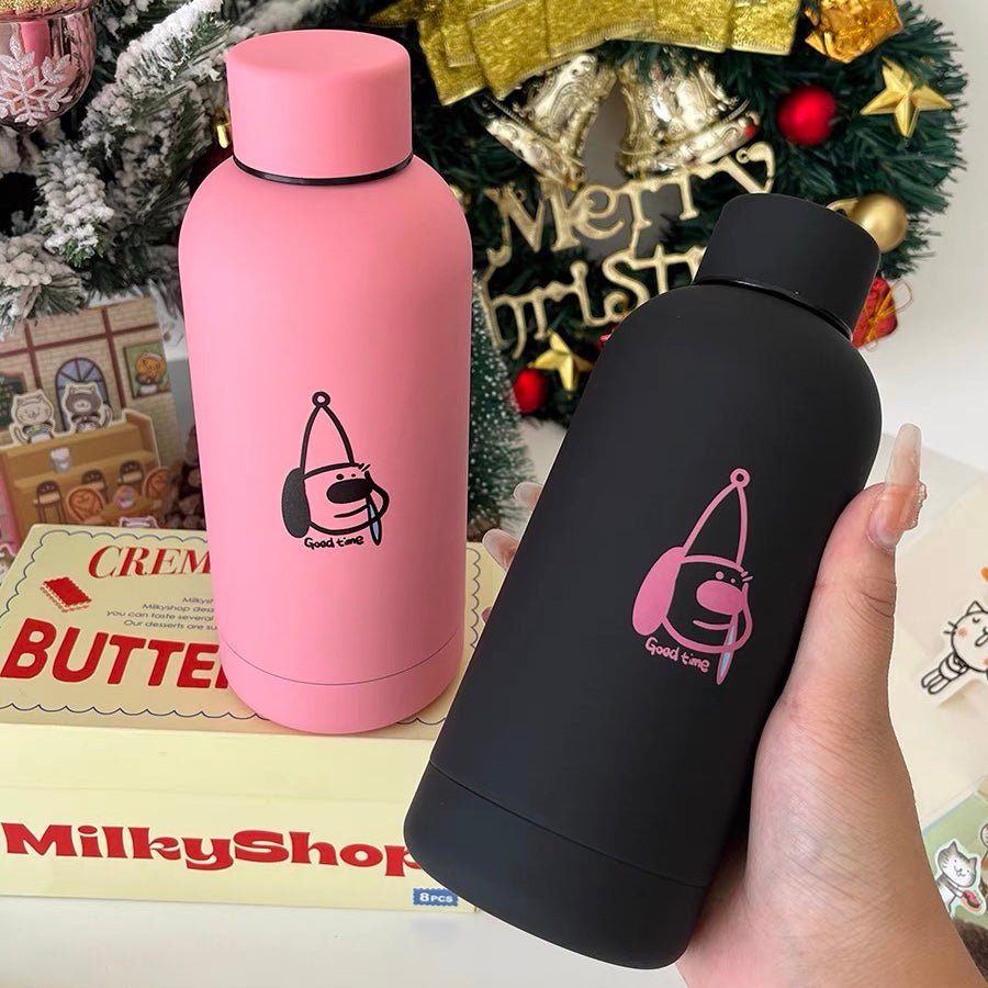 Black&Pink Puppy Stainless Steel Vacuum Insulated Bottle | Perfect for Couples