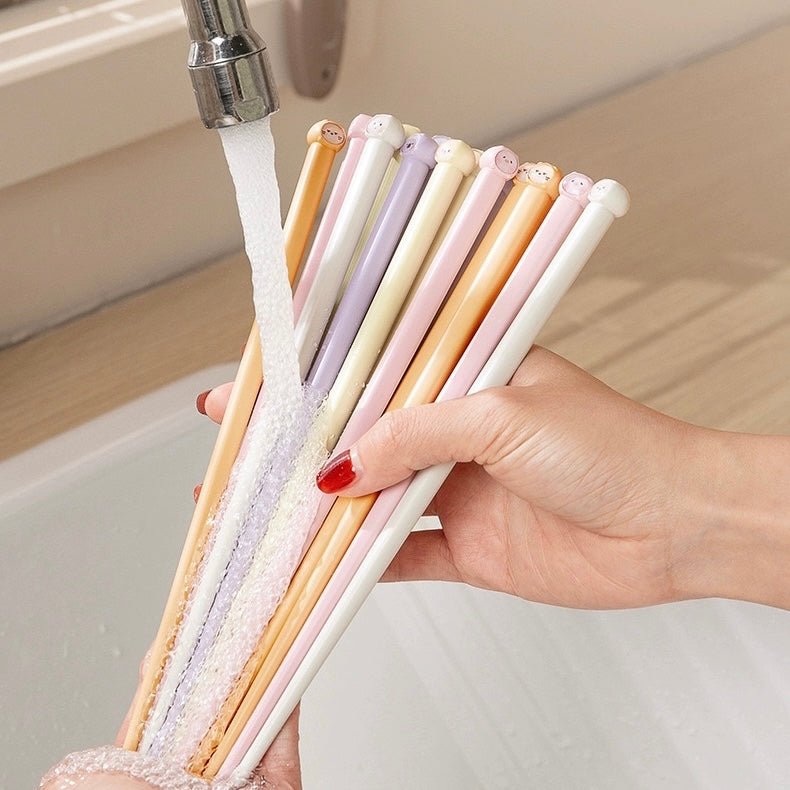 Cartoon Macaron-Colored Alloy Chopsticks Set - Set of 5
