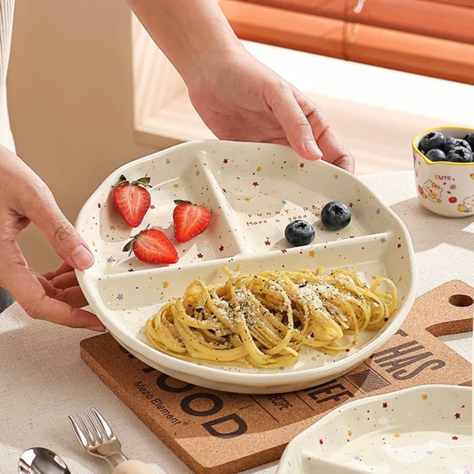 Charming Handcrafted Party Puppy Breakfast Ceramic Divided Plates | Unique Kitchen Dining Decor