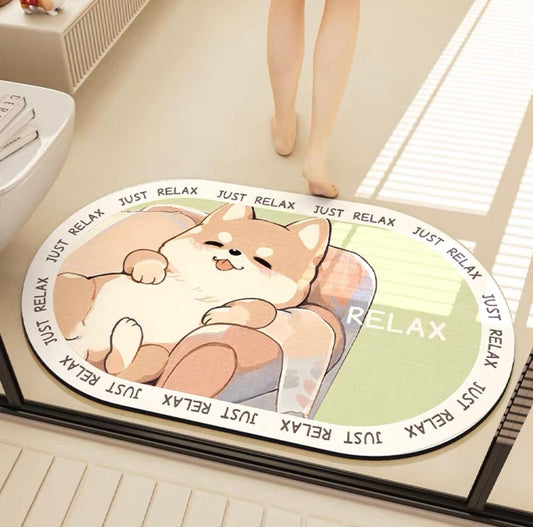 Chill Time Shiba Inu Bathroom Absorbent Mat