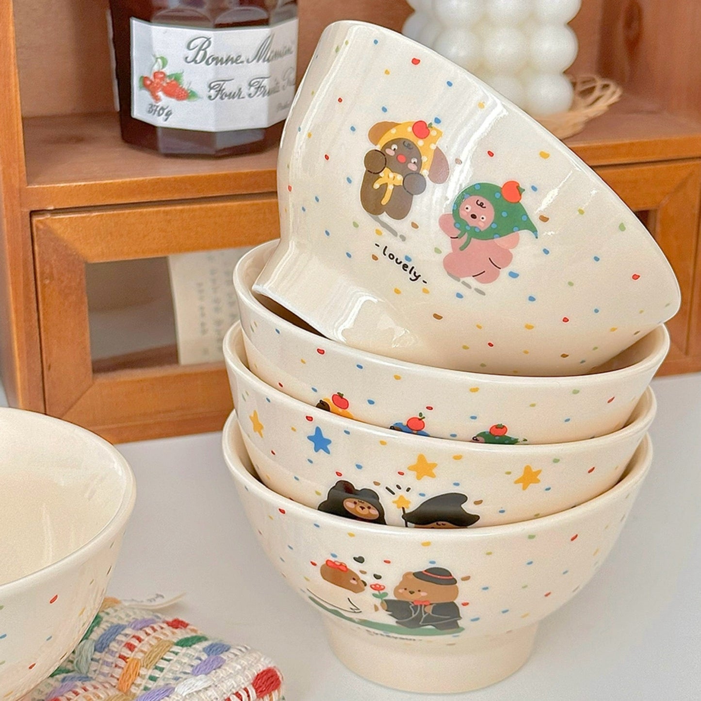 Creamy White Bear Tall Rice Bowl Set