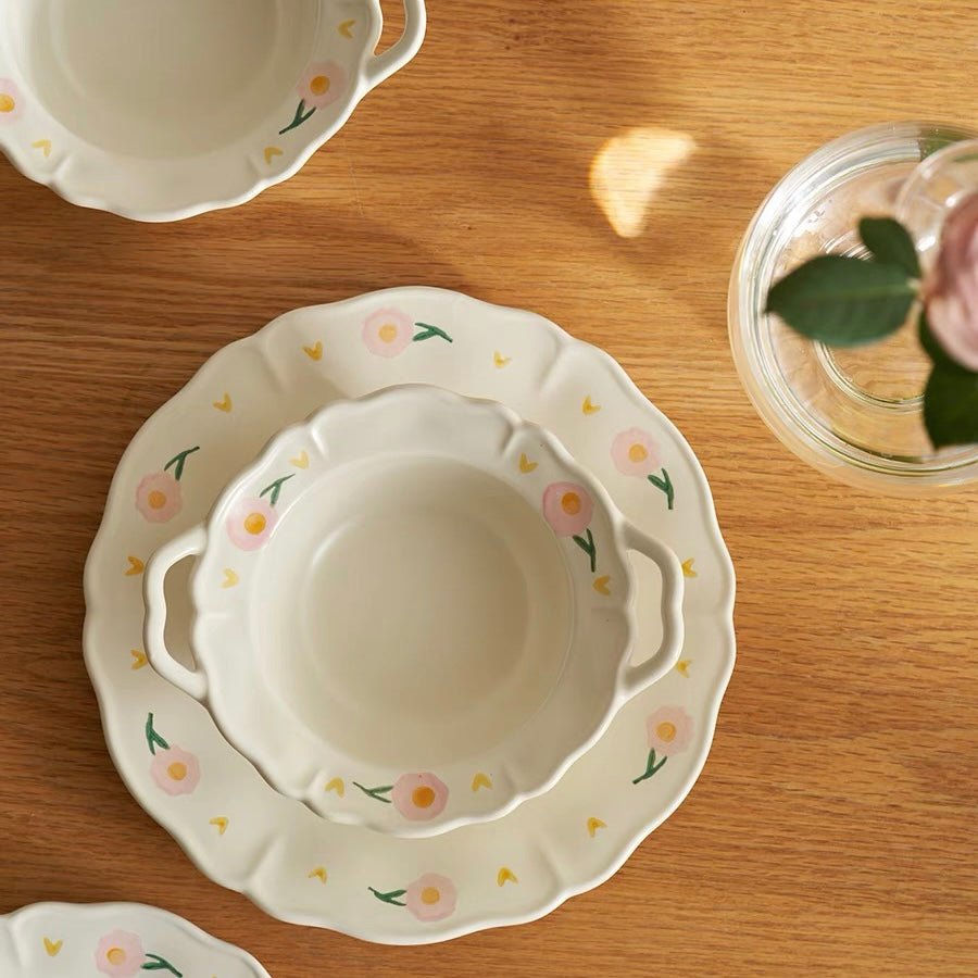 Creamy White Floral Series Ceramic Dinnerware Set
