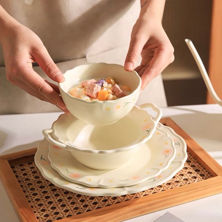 Creamy White Floral Series Ceramic Dinnerware Set