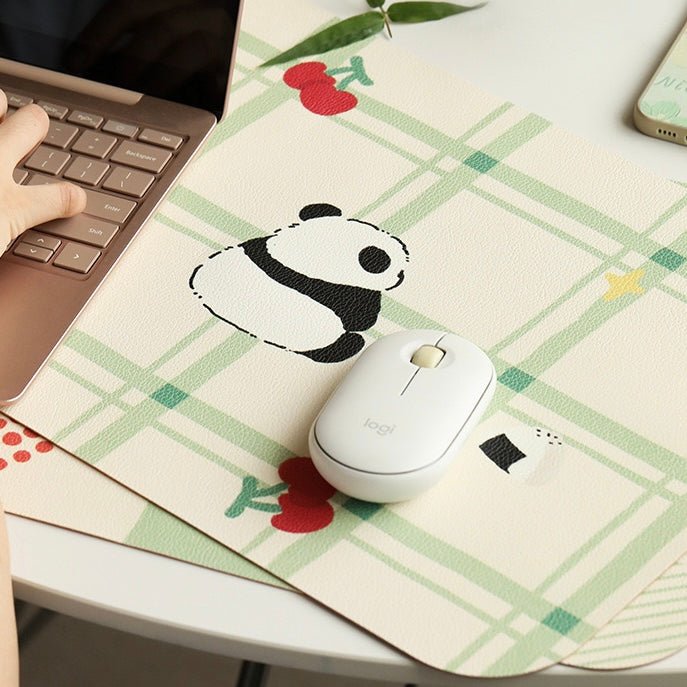 Cute Panda Checkerboard Pattern Leather Dining Table Mat | Waterproof, Oil-Resistant, 45x30cm - Wuli Home