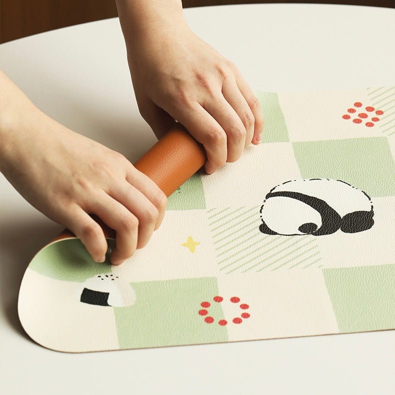 Cute Panda Checkerboard Pattern Leather Dining Table Mat | Waterproof, Oil-Resistant, 45x30cm - Wuli Home