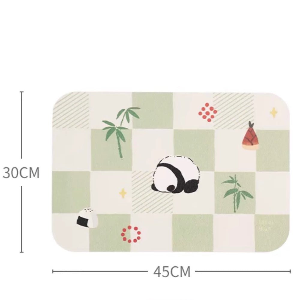 Cute Panda Checkerboard Pattern Leather Dining Table Mat | Waterproof, Oil-Resistant, 45x30cm - Wuli Home