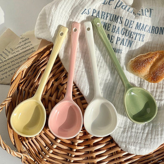 Handcrafted Macaron-Colored Ceramic Spoons | Artistic and Functional Utensils for Tea, Coffee, and Desserts - Wuli Home