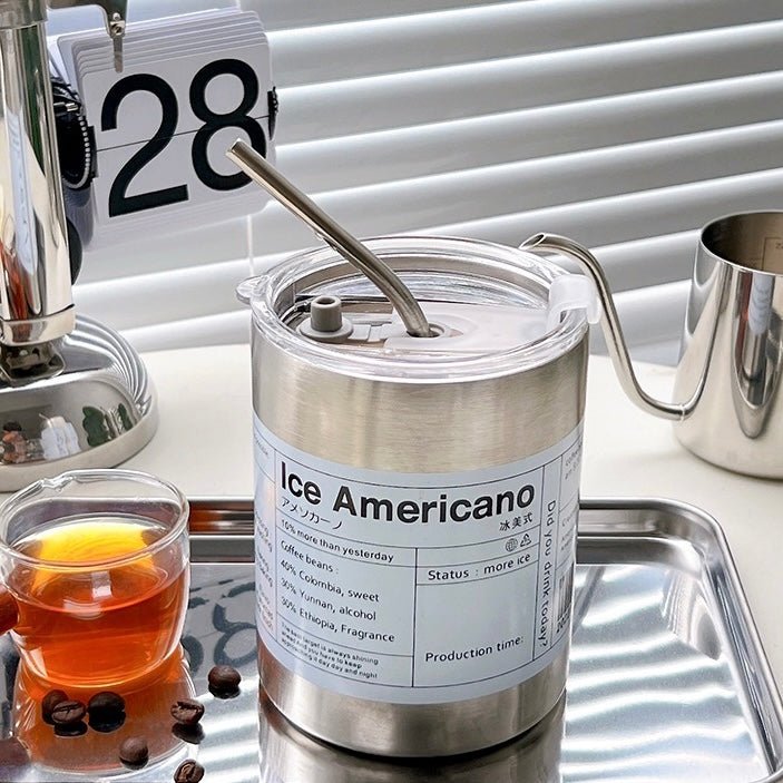 Ice Americano Stainless Coffee Mug with Straw - Wuli Home
