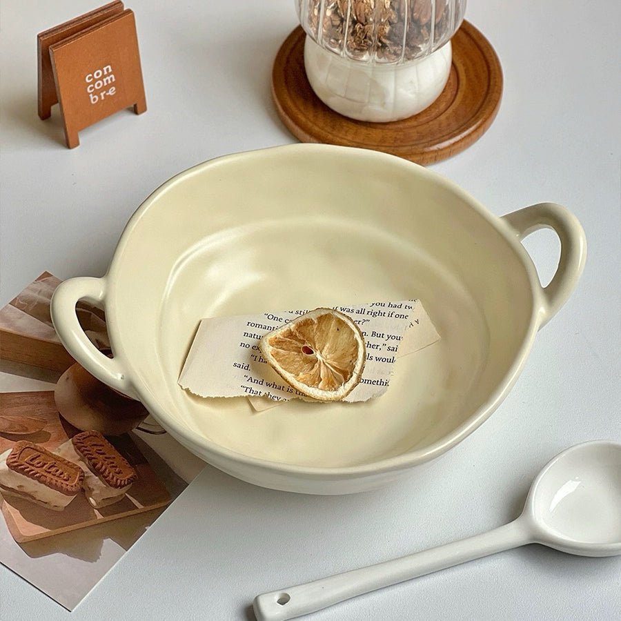 Macaron-Colored Ceramic Bowl with Double Handle - Four Colors Available - Wuli Home