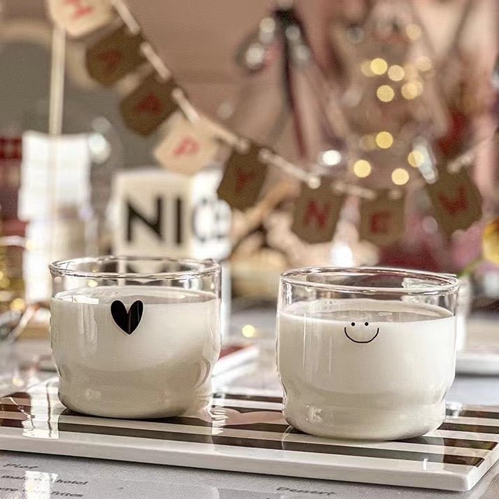 Smiley and Heart Glass Mug - Wuli Home
