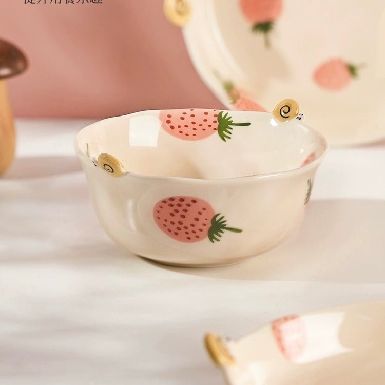 Strawberry & Snail Series Ceramic Dinnerware Set - Adorable Design with Strawberry Patterns - Wuli Home