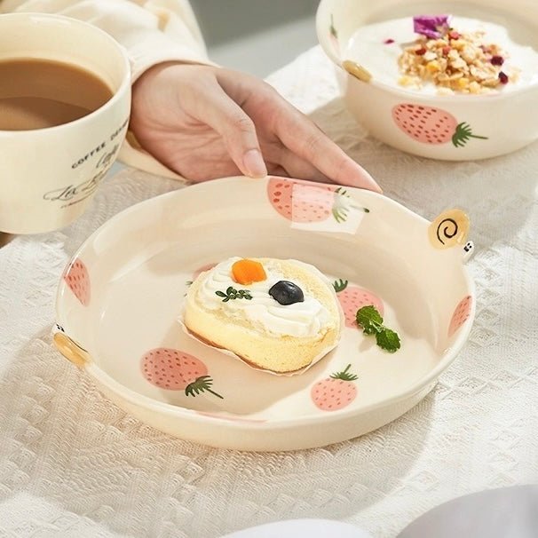 Strawberry & Snail Series Ceramic Dinnerware Set - Adorable Design with Strawberry Patterns - Wuli Home