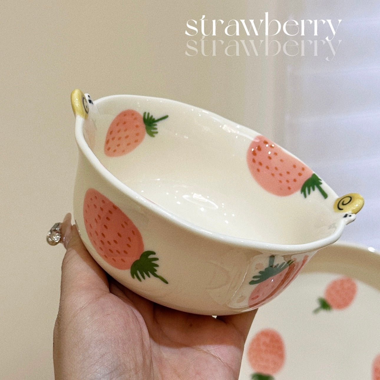 Strawberry & Snail Series Ceramic Dinnerware Set - Adorable Design with Strawberry Patterns - Wuli Home