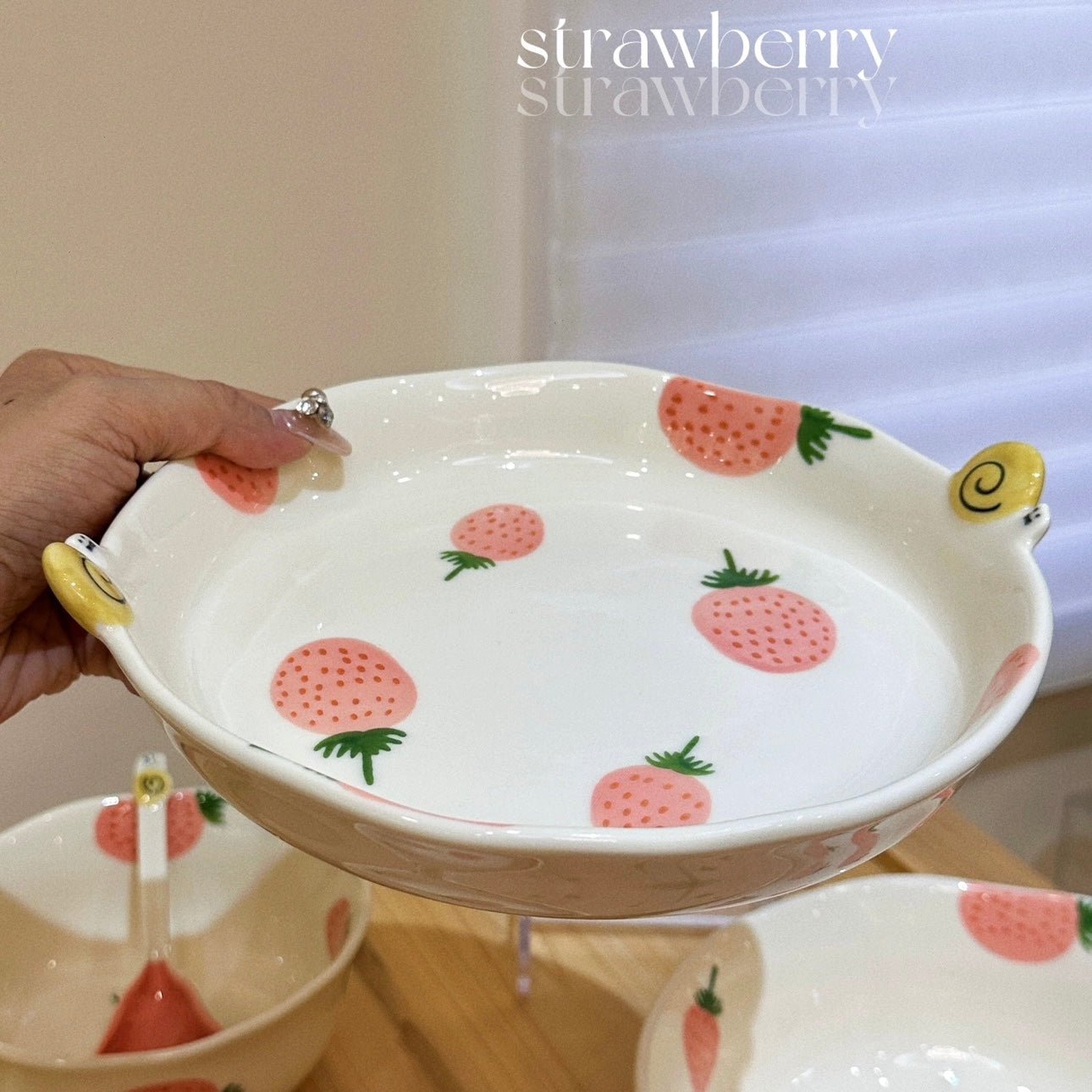 Strawberry & Snail Series Ceramic Dinnerware Set - Adorable Design with Strawberry Patterns - Wuli Home