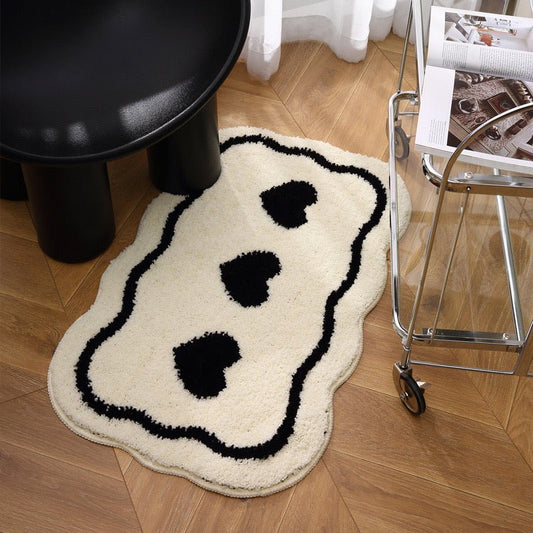 White Trio Heart Plush Bathroom Rug - Size 40x60cm / 50x80cm | Super Absorbent - Wuli Home