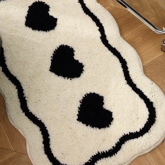 White Trio Heart Plush Bathroom Rug - Size 40x60cm / 50x80cm | Super Absorbent - Wuli Home