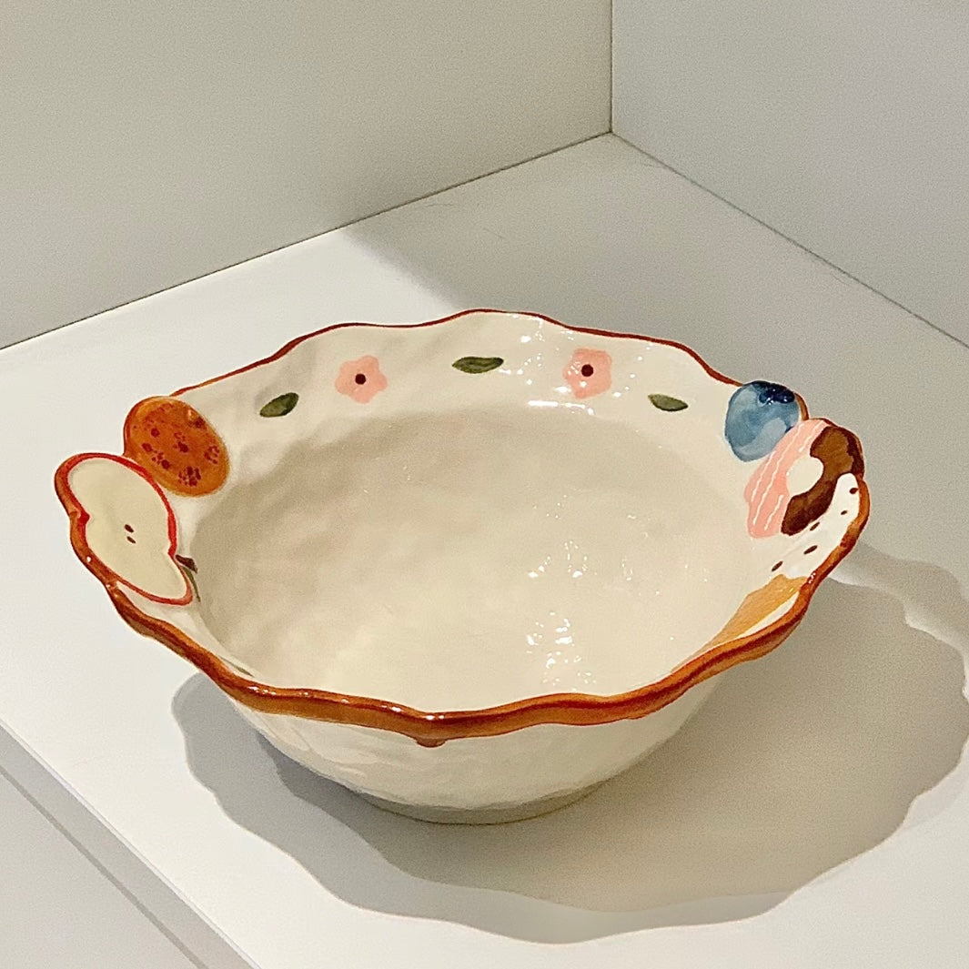 Hand-Painted Apple Embossed Ceramic Ramen Bowl – 600ML