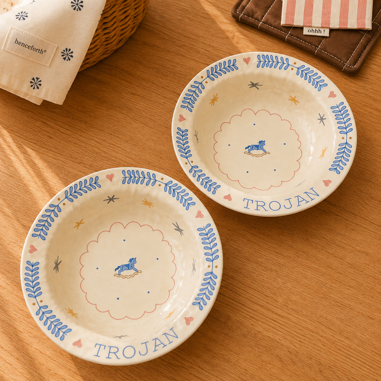 Trojan Blue Horse Ceramic Pasta Plate, 7.6-Inch