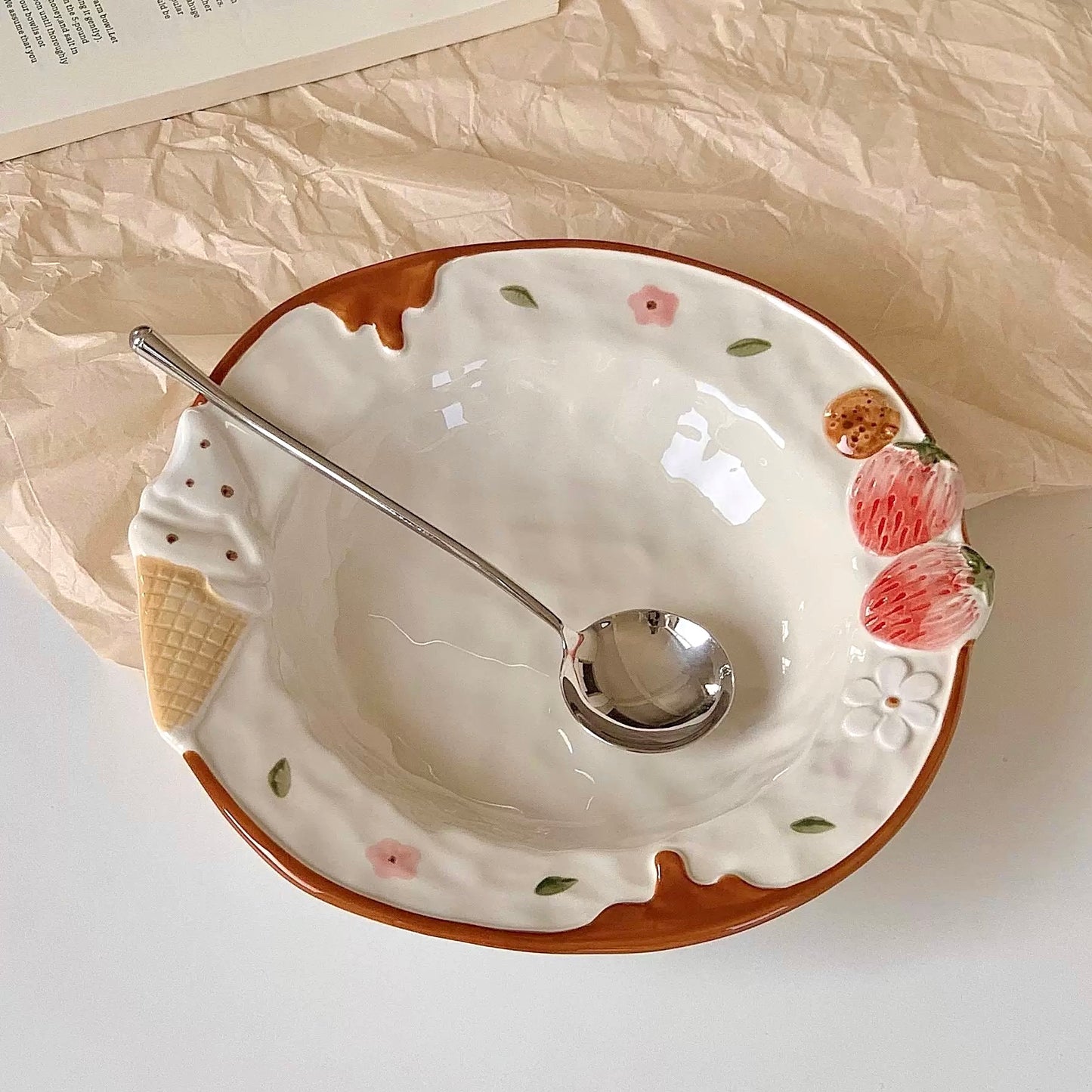 Hand-Painted Strawberry Embossed Ceramic Plate | 9.5-Inch