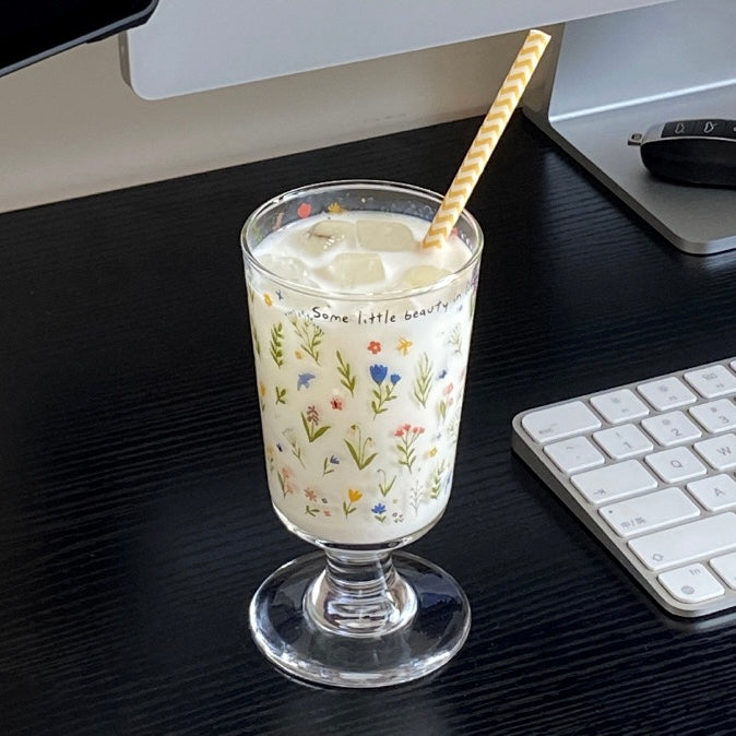 Spring Floral Footed Glass Cup – 250ML Capacity