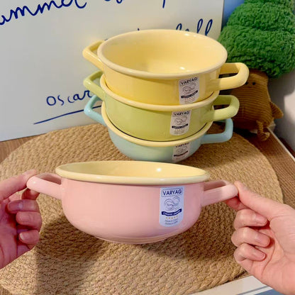 Pastel Color Ceramic Bowl with Handles - 650ML