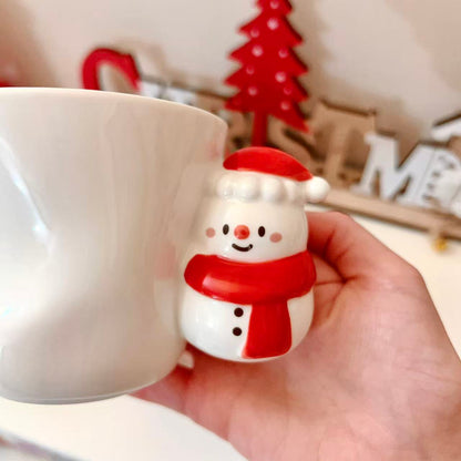 Hand-painted Christmas ceramic mug with 3D snowman on handle and festive gift box, 300ML