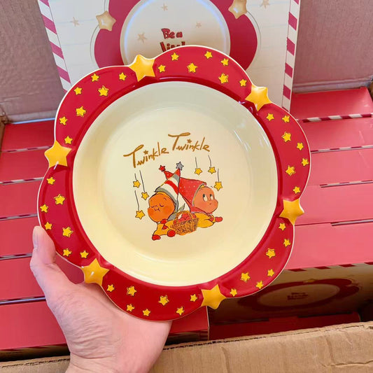 Twinkle Twinkle Ceramic Deep Plate - Star Border Design, 8.5-Inch