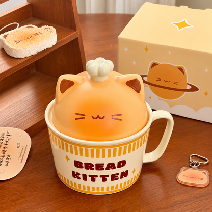 Chef Kitten Ceramic Ramen Bowl with Lid – 650ML