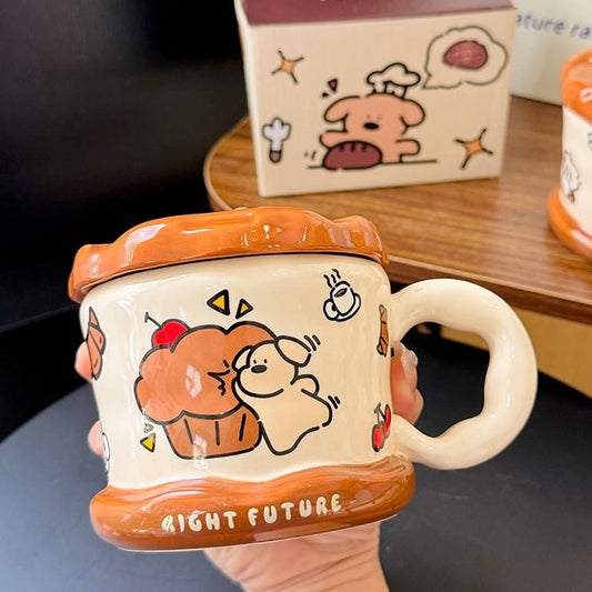 Puppy Waffle Ceramic Mug with Lid - 450ML