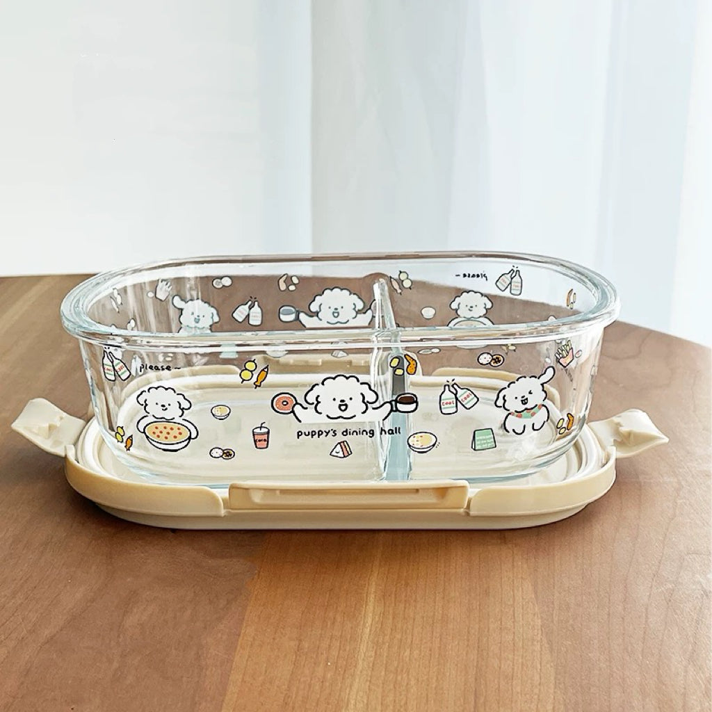 Cute Puppy Glass Food Storage Container – 1050mML Bento Box