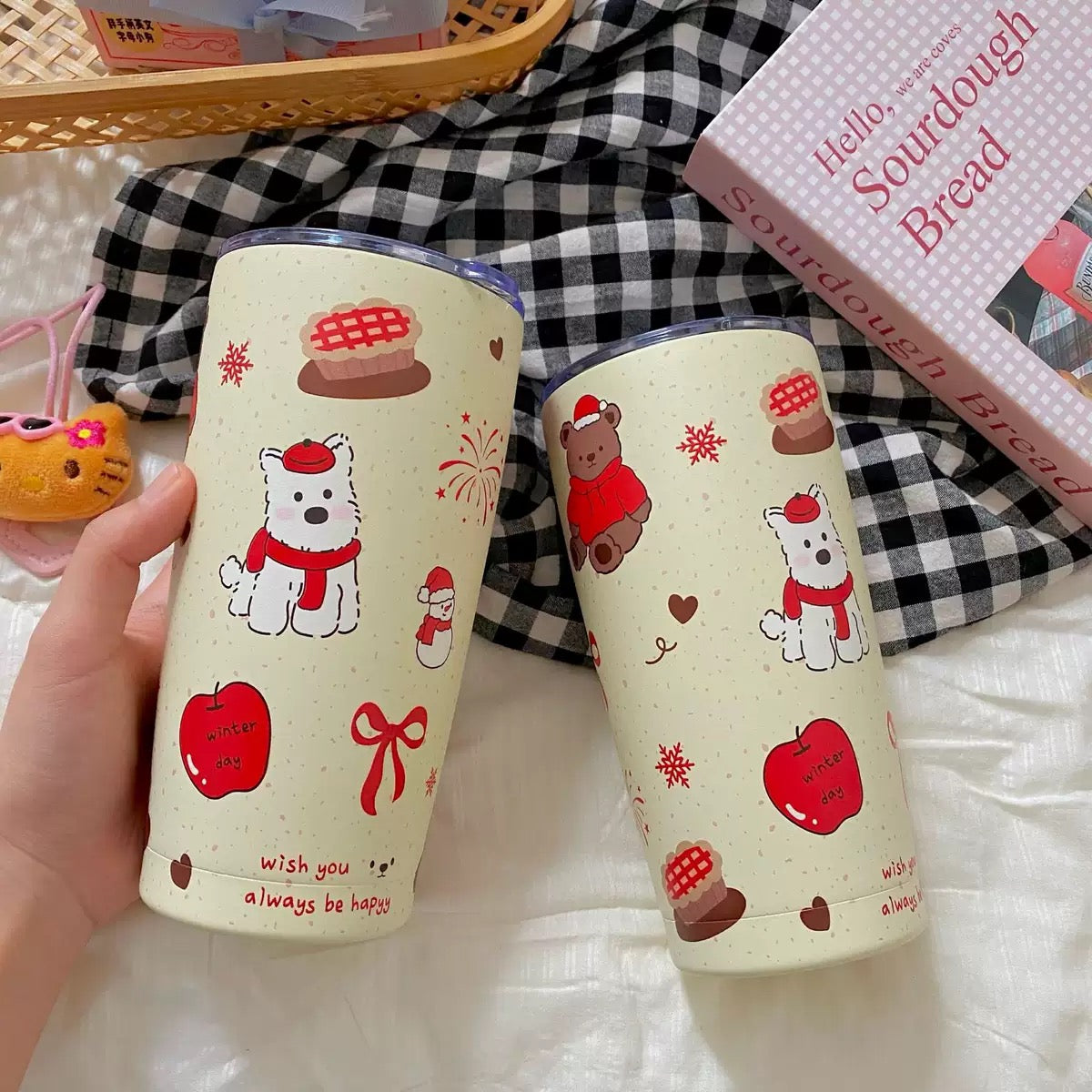 Winter Bear & Puppy Stainless Steel Travel Tumbler – 550ML