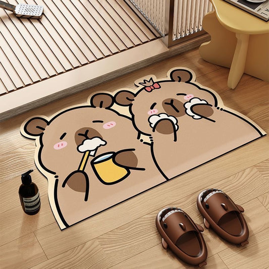 Capybara Couple Bathroom Absorbent Mat - Size 40x60cm / 50x80cm | Quick-Drying and Absorbent