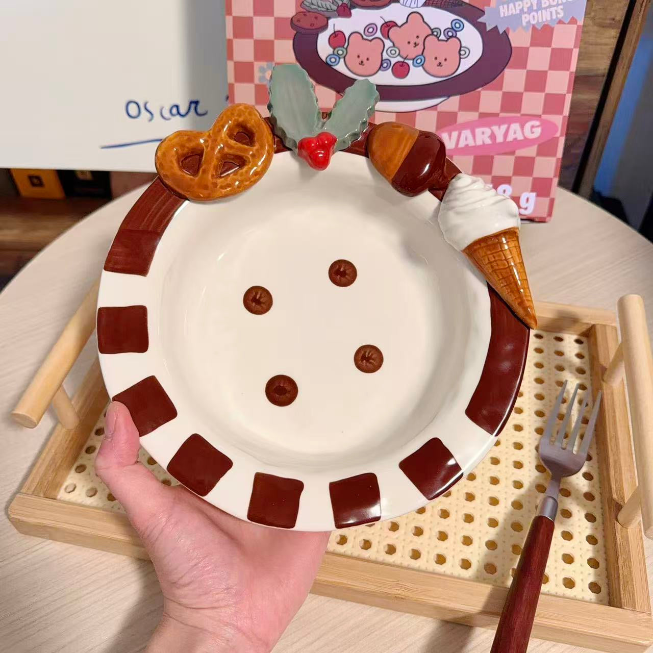 Hand-Painted Cookie Snack Ceramic Deep Plate, 8-Inch