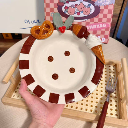 Hand-Painted Cookie Snack Ceramic Deep Plate, 8-Inch