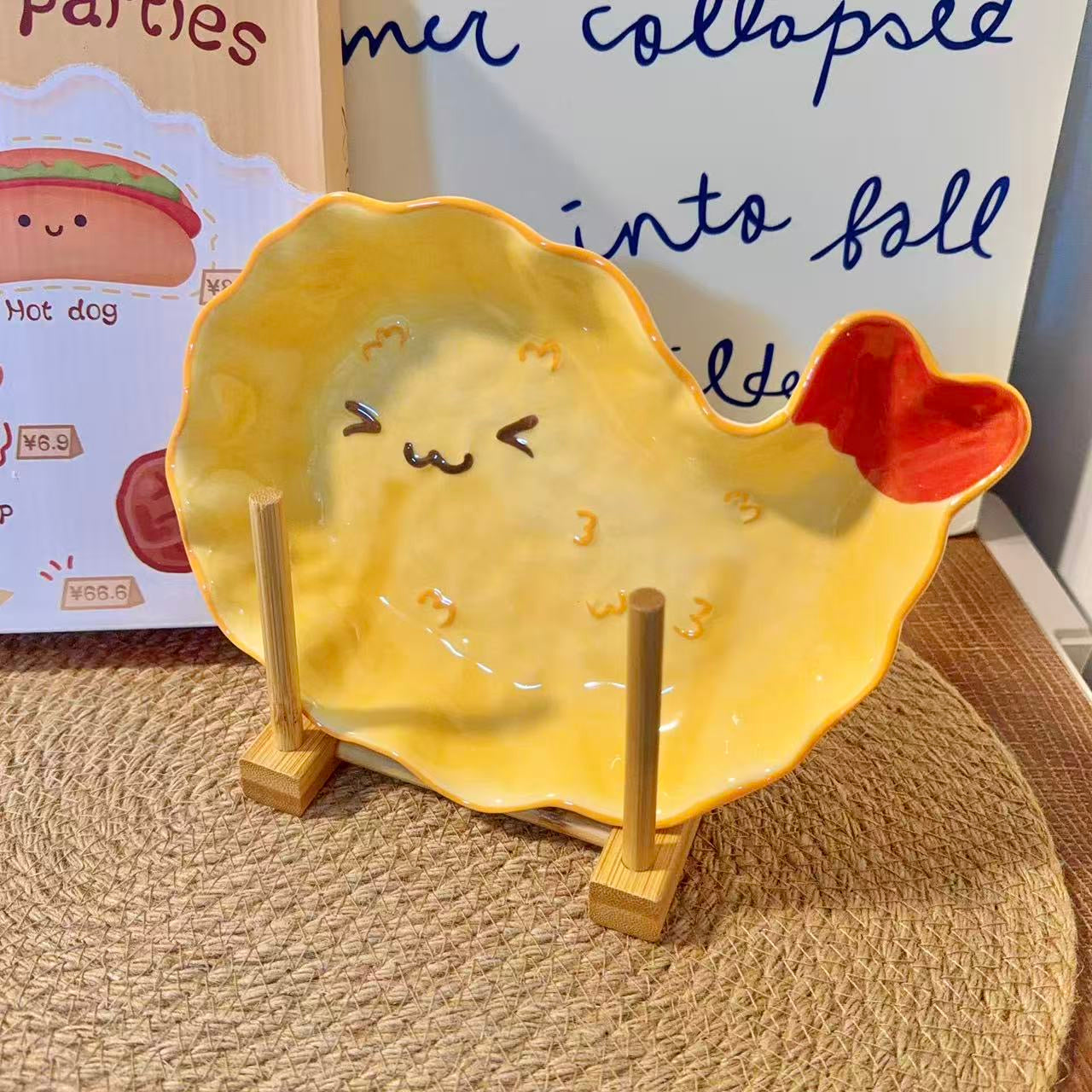 Hand-Painted Cute Fried Shrimp Ceramic Dessert Plate, 8.5-Inch