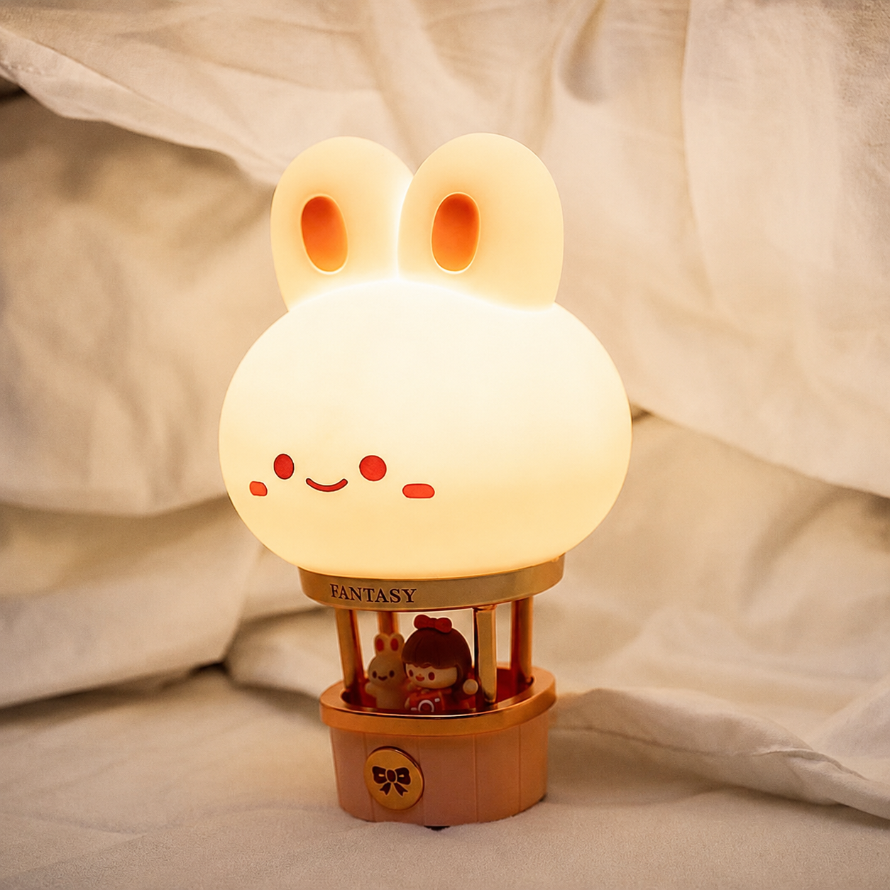 Fantasy Bunny Hot Air Balloon Night Light | Adjustable Brightness, USB Charging