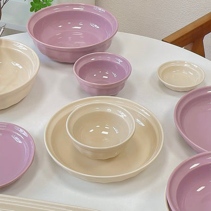 Creamy Minimalist Ceramic Dinnerware Set - Elegant and Versatile Dining Set in Creamy Purple and Creamy White