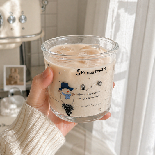 Cute Snowman Glass Cup - 400ML Capacity
