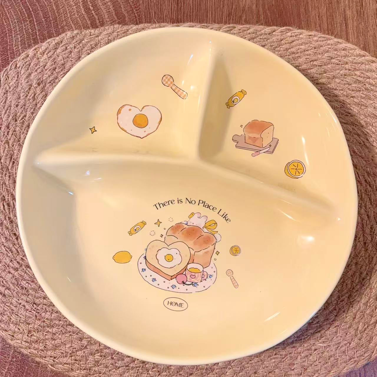 Bread & Bagel Bunny Ceramic Divided Plate, 9.2-Inch