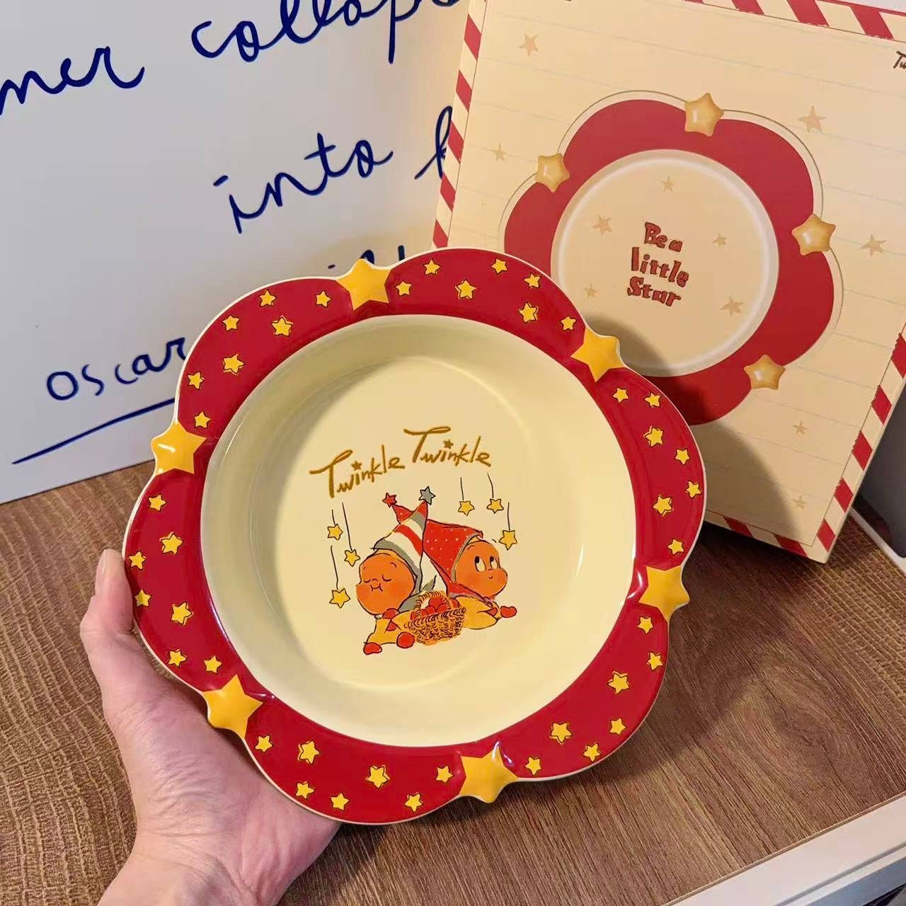 Twinkle Twinkle Ceramic Deep Plate - Star Border Design, 8.5-Inch