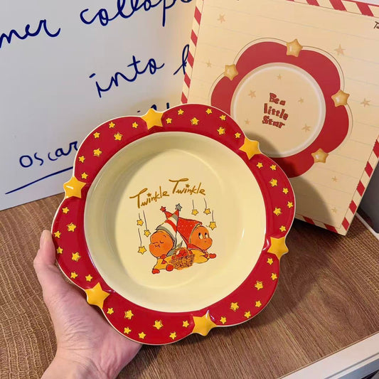 Twinkle Twinkle Ceramic Deep Plate - Star Border Design, 8.5-Inch