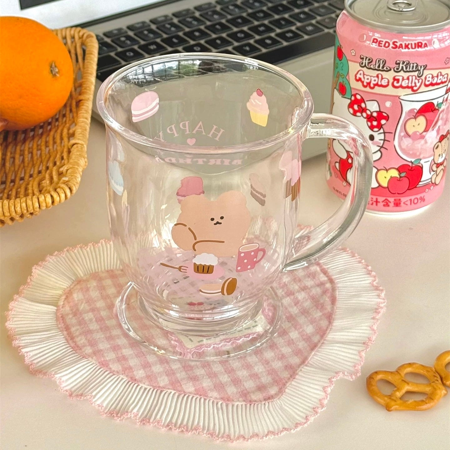 Birthday Bear Glass Mug with Handle - 450ML