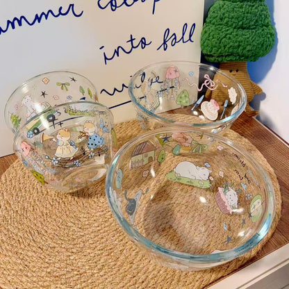 Cute Spring Doodle Glass Bowl - Microwave Safe, 350ML / 900ML