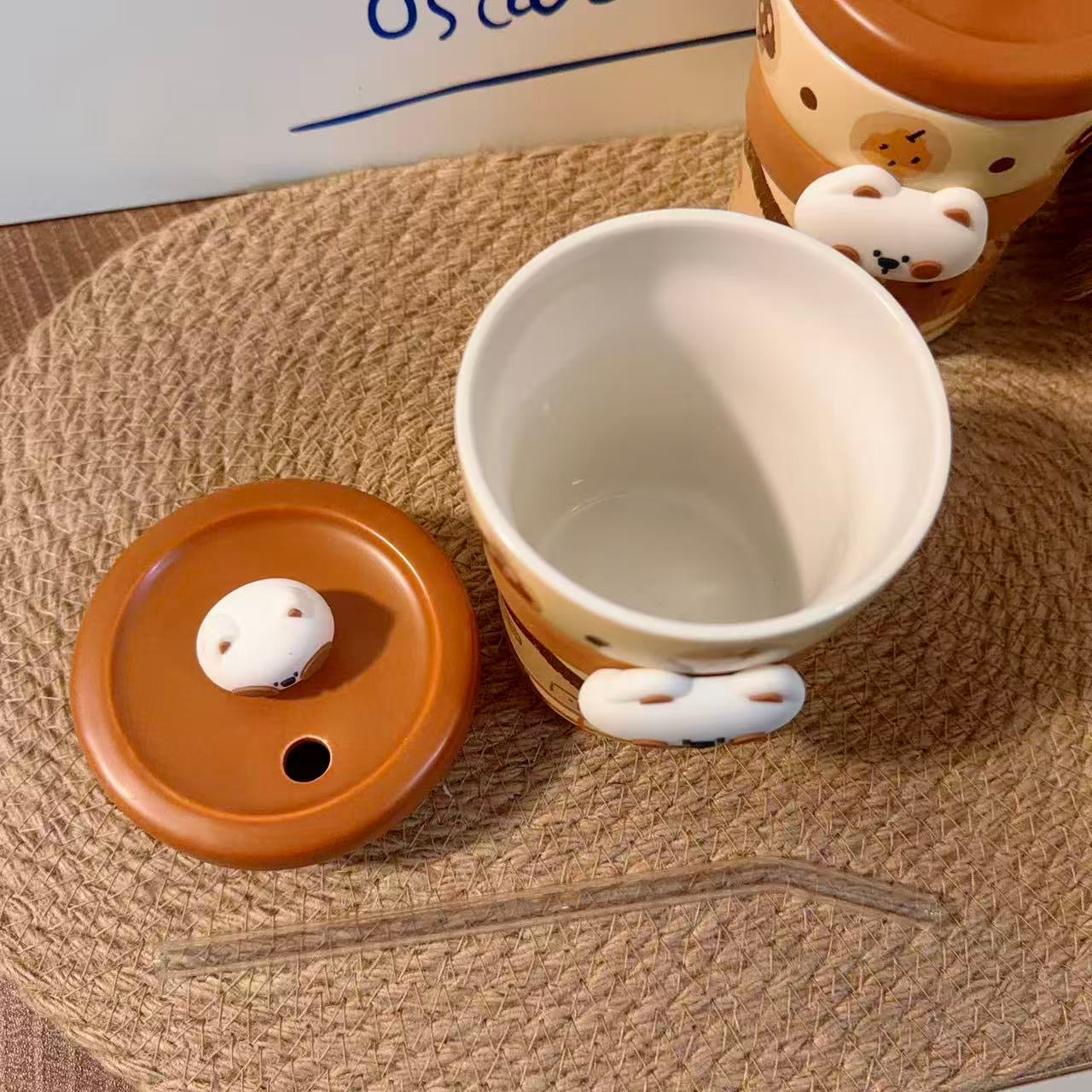 Caramel Westie Ceramic Straw Cup with Lid - 350ML