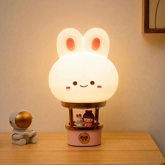 Fantasy Bunny Hot Air Balloon Night Light | Adjustable Brightness, USB Charging
