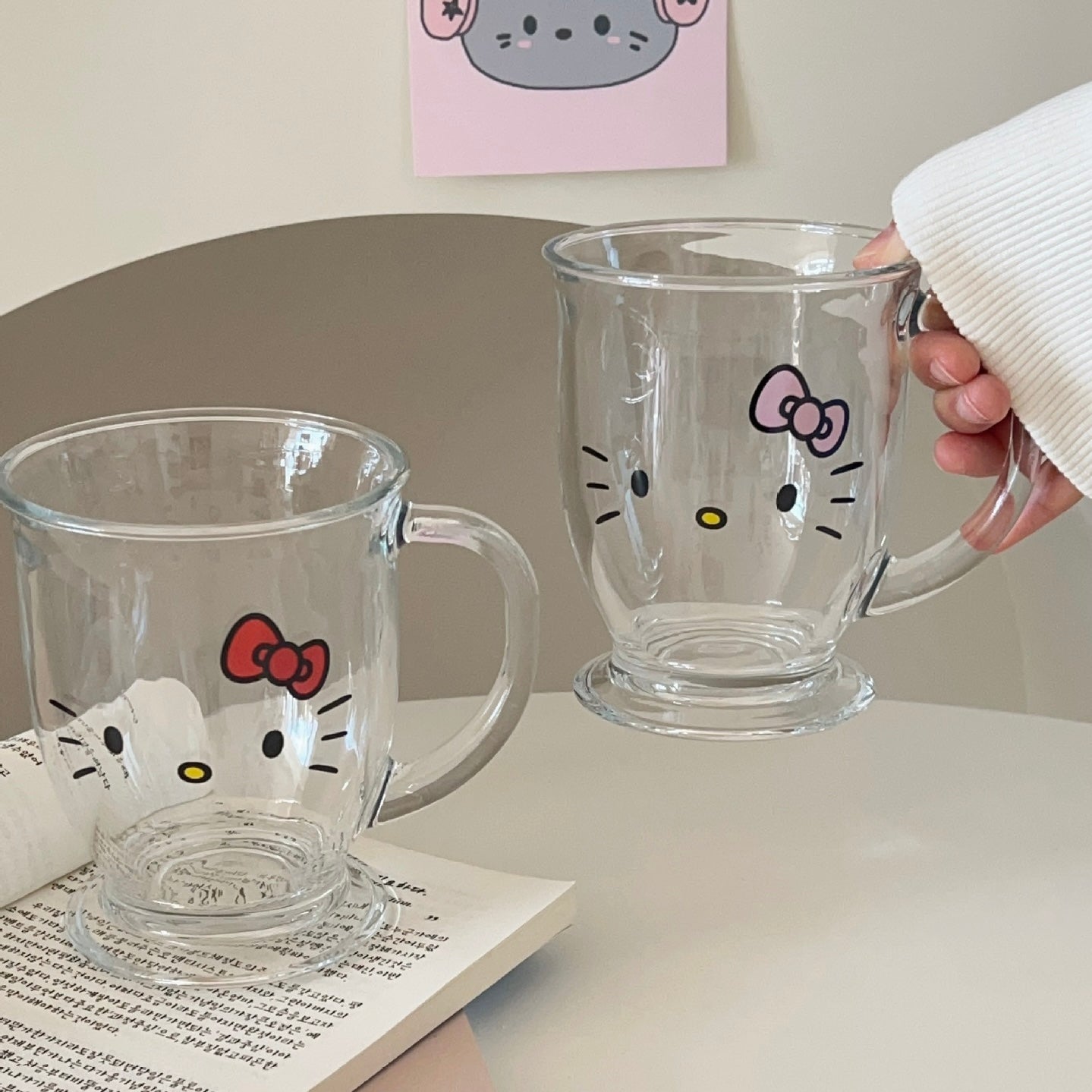 Cute Kitty Glass Mug with Handle - 450ML