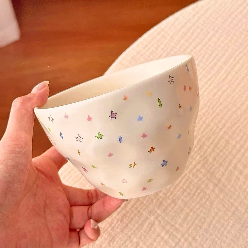 Colorful Star Ceramic Bowl, 550ML Capacity