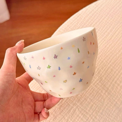 Colorful Star Ceramic Bowl, 550ML Capacity